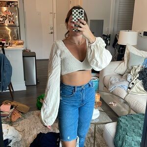 12th tribe boho crop top with flared sleeves